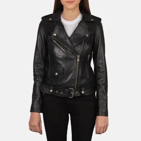 Krystal Black Leather Biker Jacket