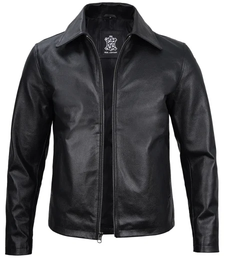 Andre Mens Shirt Style Collar Black Leather Jacket