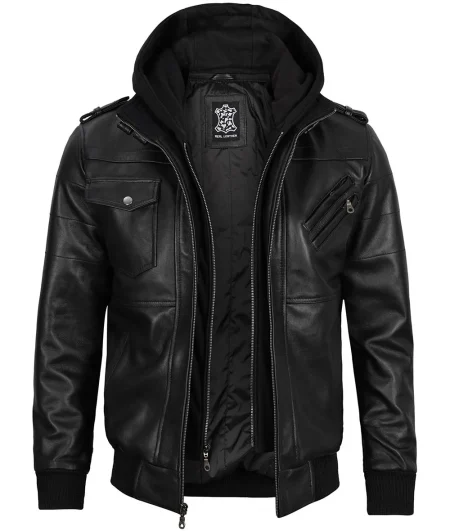 Carmen Men’s Real Lambskin Black Bomber Leather Jacket