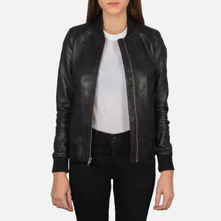 Taylor Black Leather Bomber Jacket