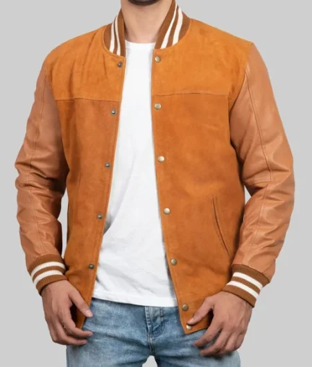 Boyle Mens Brown Leather Varsity Jacket