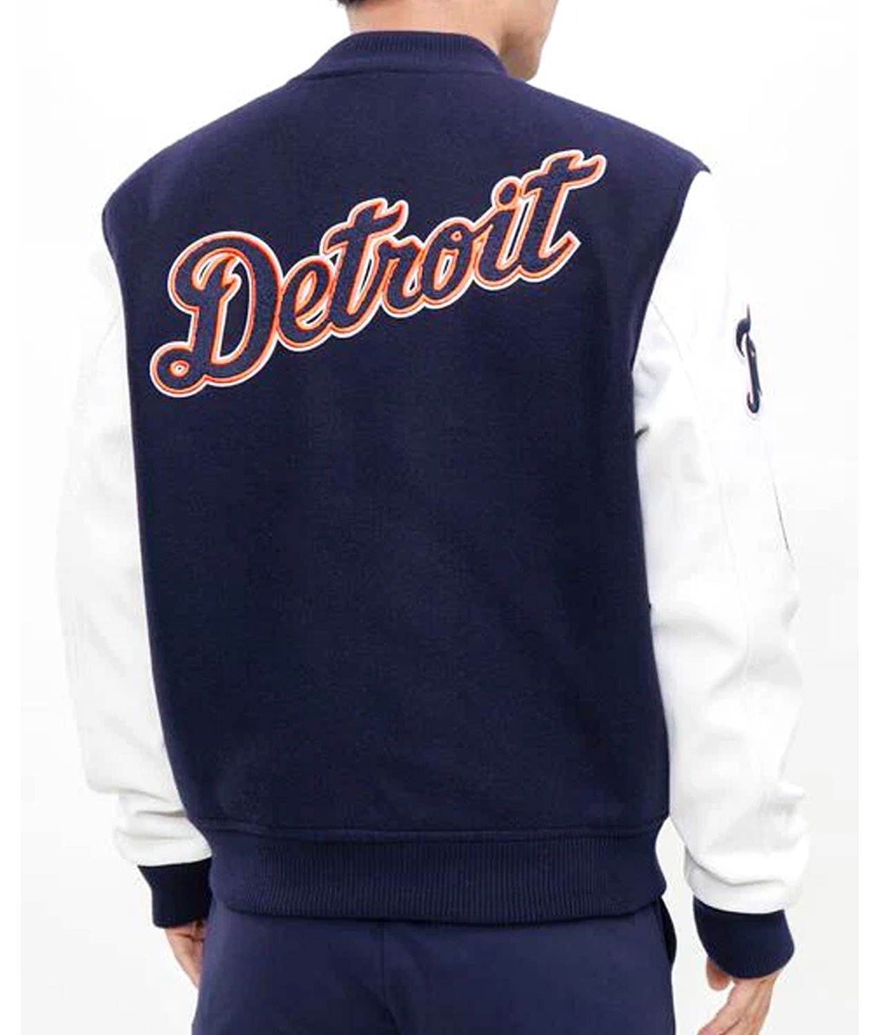 Detroit Tigers White and Navy Blue Letterman Jacket - Image 2