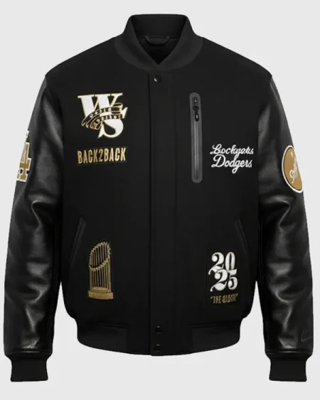 Dodgers World Series 2025 Back To Back Black Letterman Jacket 2