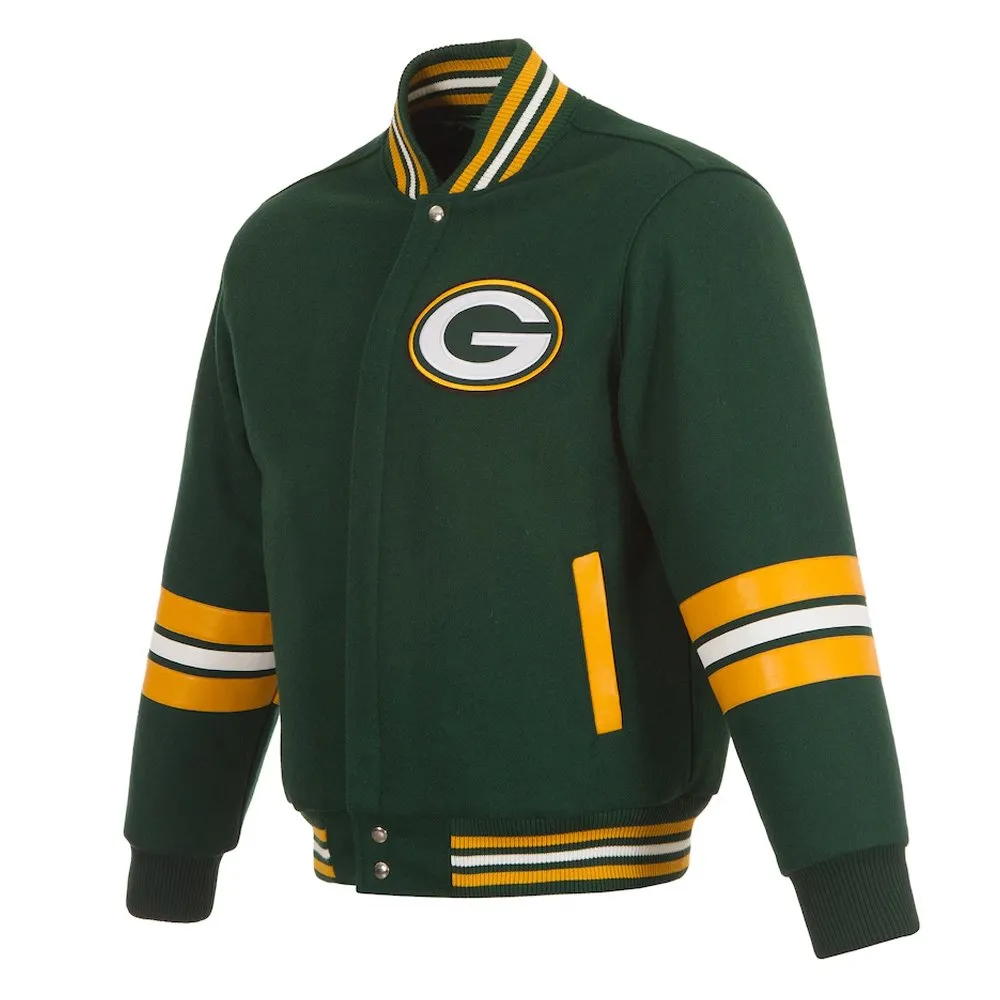 Green Bay Packers Striped Green Varsity Wool Jacket