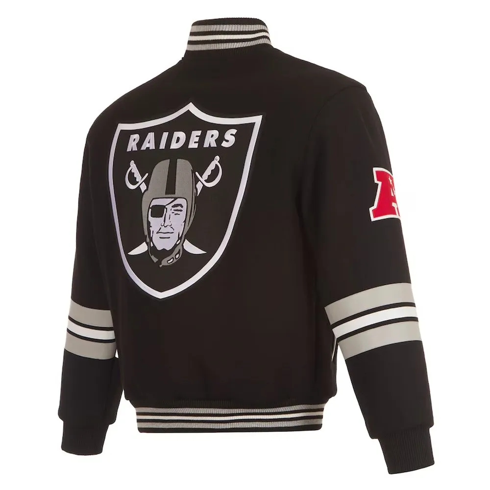 Las Vegas Raiders Striped Black Varsity Wool Jacket - Image 2