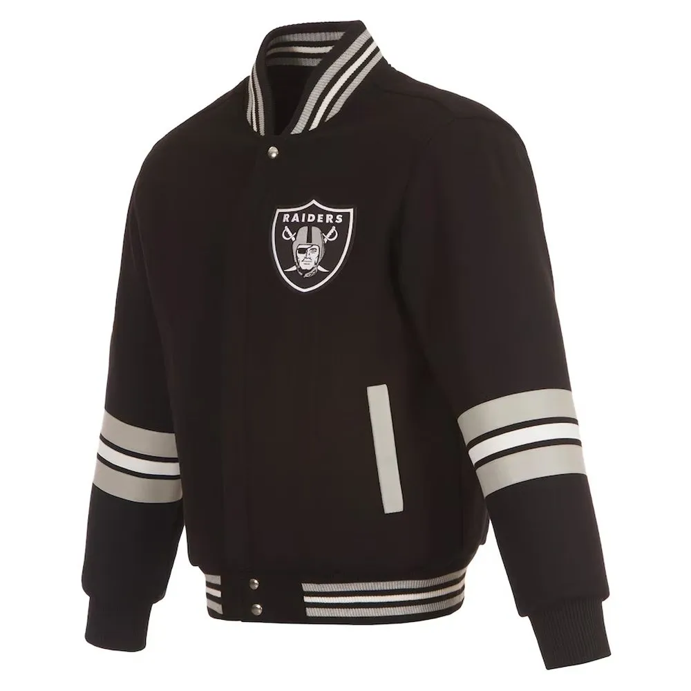 Las Vegas Raiders Striped Black Varsity Wool Jacket