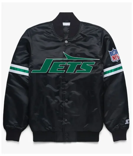 NY Jets Black Satin Varsity Jacket