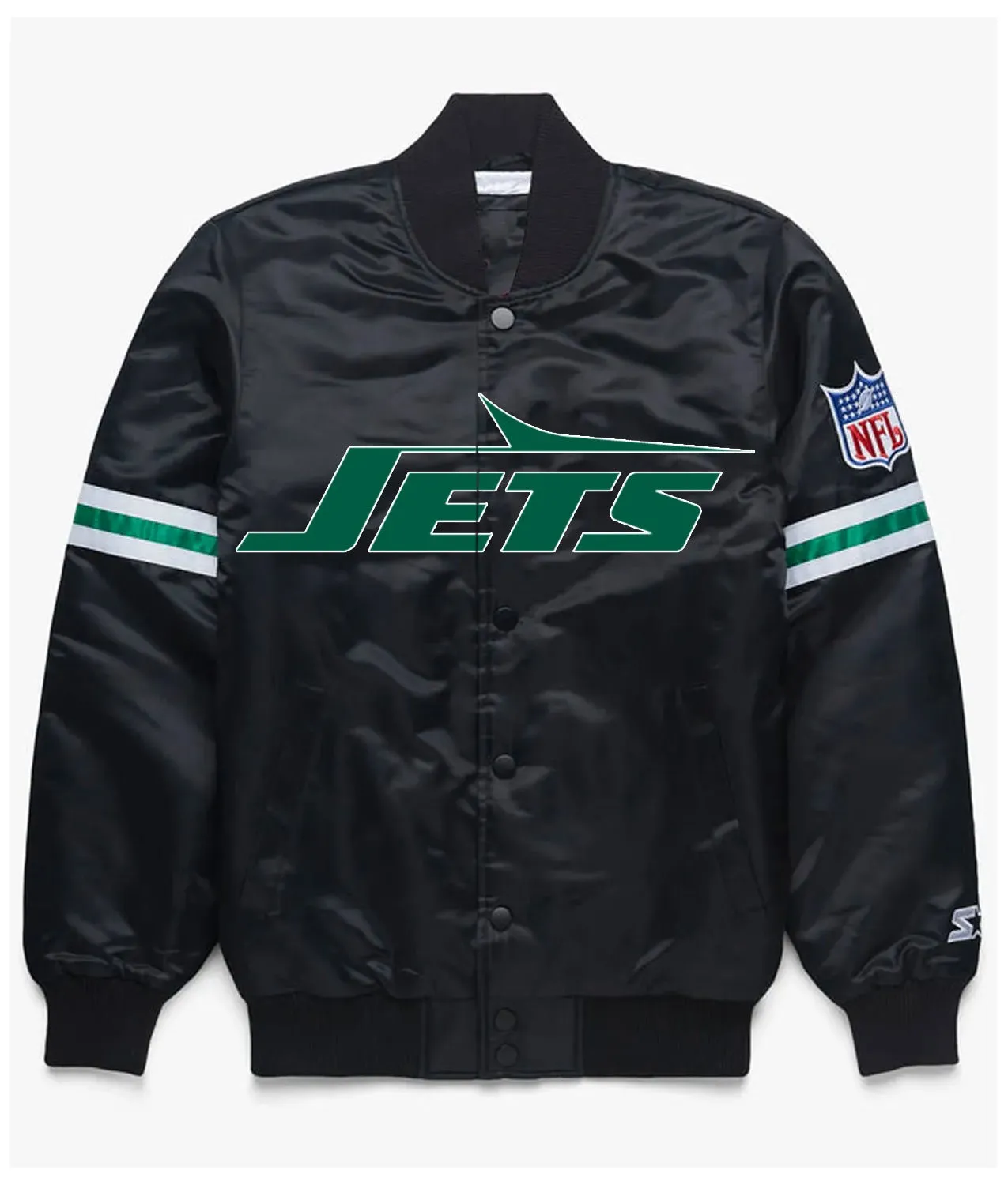 NY Jets Black Satin Varsity Jacket