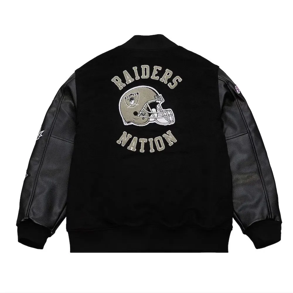 Oakland Raiders Blackout Vintage Logo Varsity Jacket - Image 2