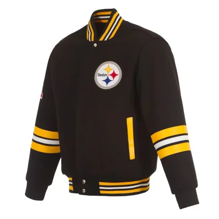 Pittsburgh Steelers Striped Black Varsity Wool Jacket
