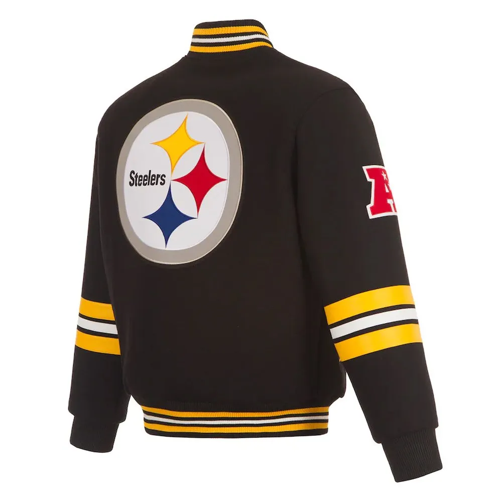 Pittsburgh Steelers Striped Black Varsity Wool Jacket - Image 2