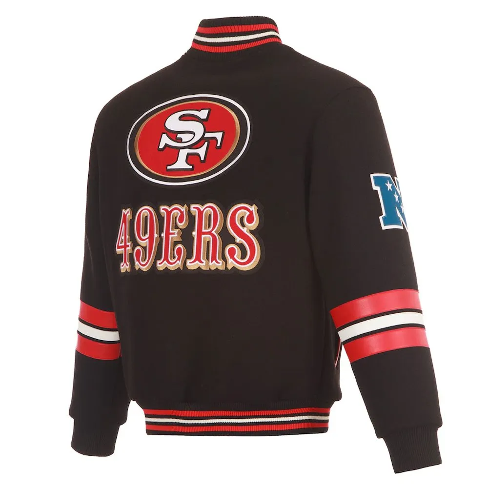 San Francisco 49ers Striped Black Varsity Wool Jacket - Image 2