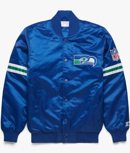 Seattle Seahawks Royal Blue Satin Bomber Jacket