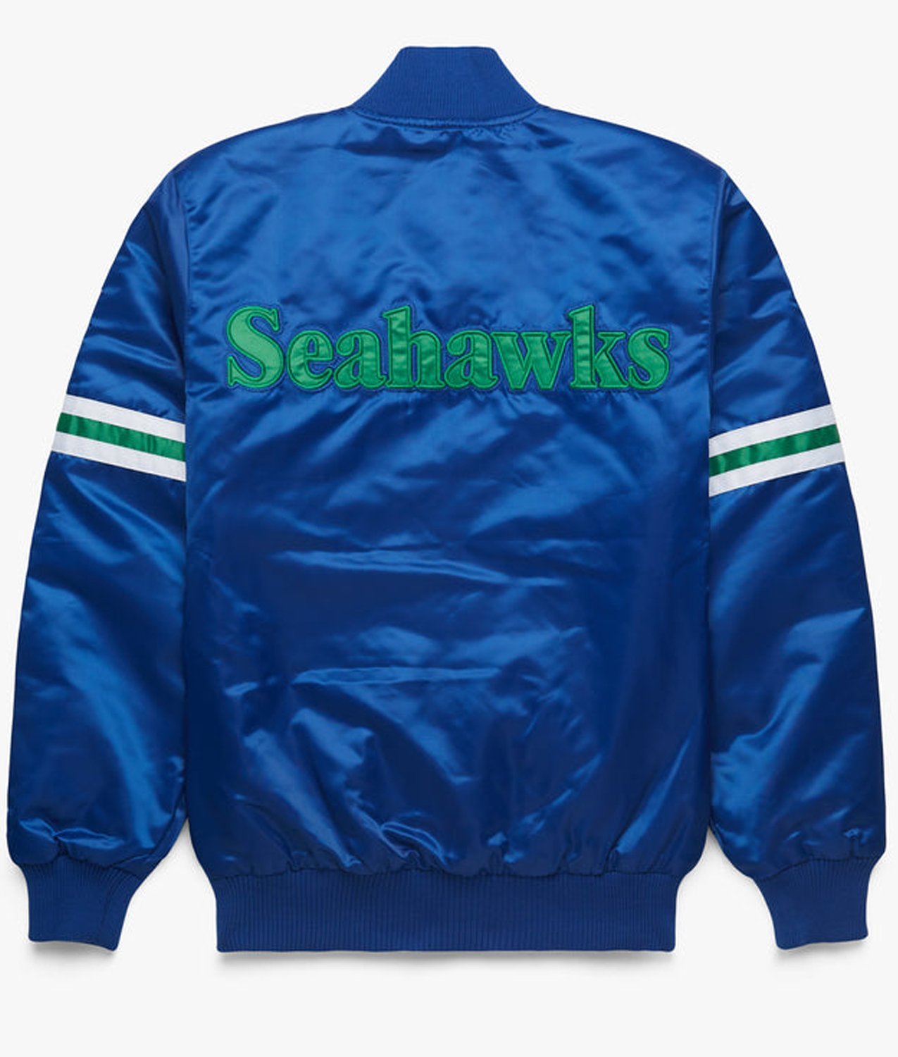 Seattle Seahawks Royal Blue Satin Bomber Jacket - Image 2