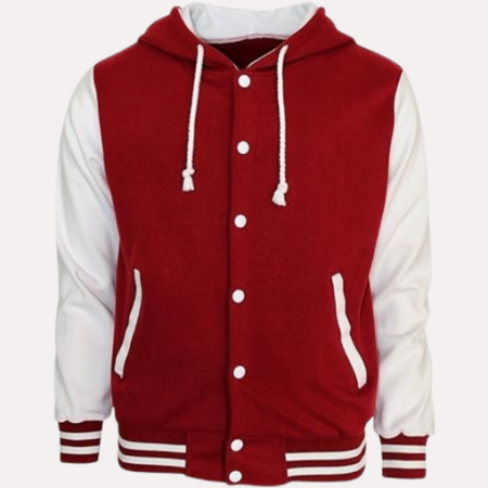 Womens Red and White Hooded Varsity Jacket