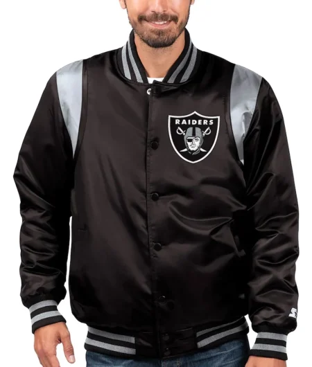 Black/Silver Las Vegas Raiders Prime Time Varsity Satin Jacket