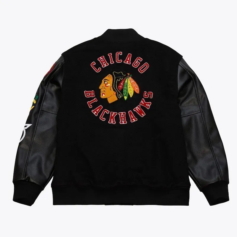Chicago Blackhawks Black Out Team Logo Varsity Jacket - Image 2