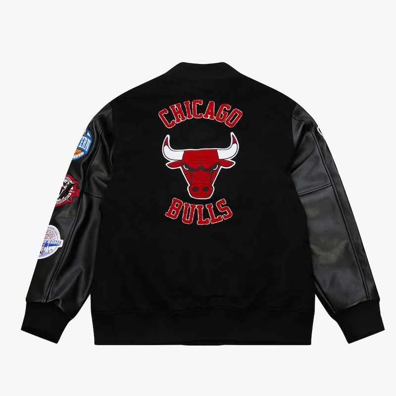 Chicago Bulls Black Out Vintage Logo Varsity Jacket - Image 2
