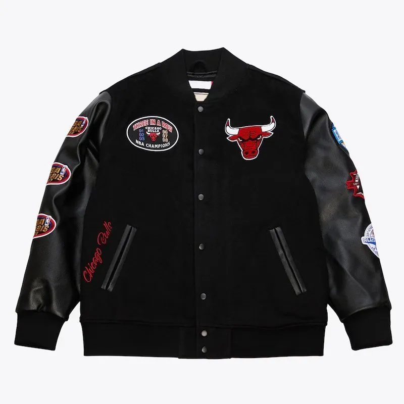 Chicago Bulls Black Out Vintage Logo Varsity Jacket