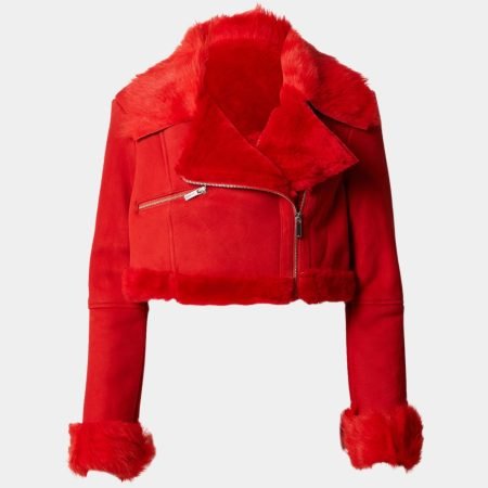 Anatalia Red Fur Cropped Leather Jacket