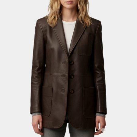 Scream 7 Isabel May Dark Tan Leather Blazer