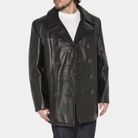 Negan Black Leather Peacoat