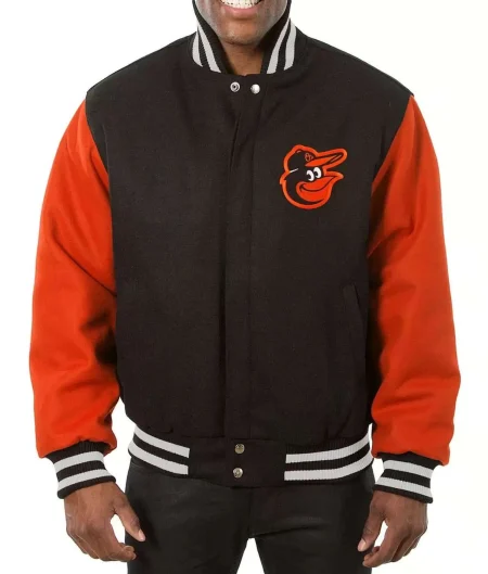 Baltimore Orioles Varsity Black and Orange Wool Jacket
