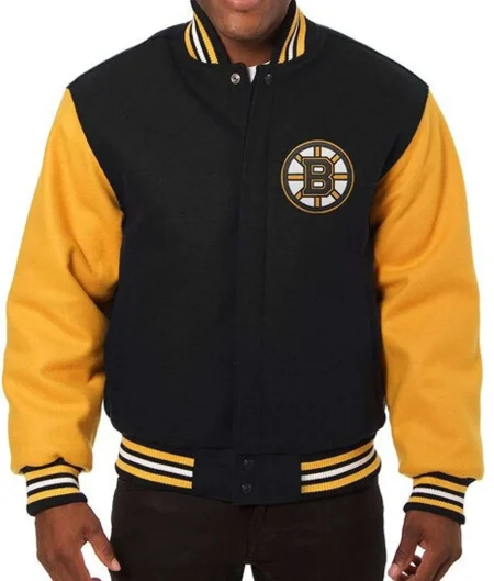 Boston Bruins Varsity Black and Yellow Wool Jacket