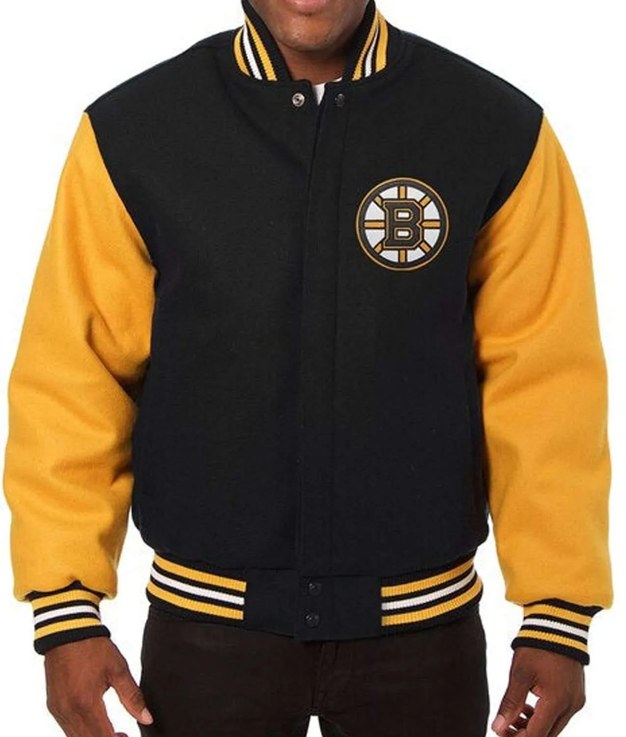 Boston Bruins Varsity Black and Yellow Wool Jacket