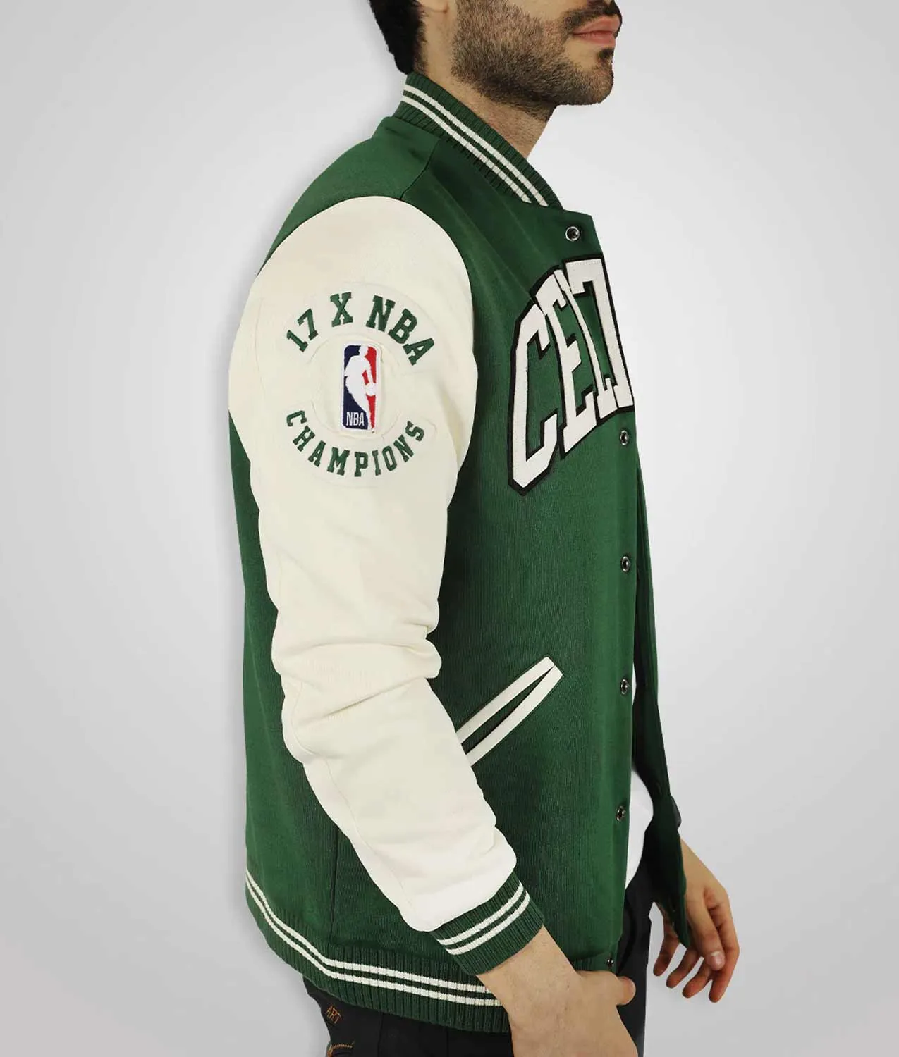 Boston Celtics Varsity Green and Off White Jacket - Image 2