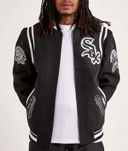Chicago White Sox Comiskey Park Black Varsity Jacket