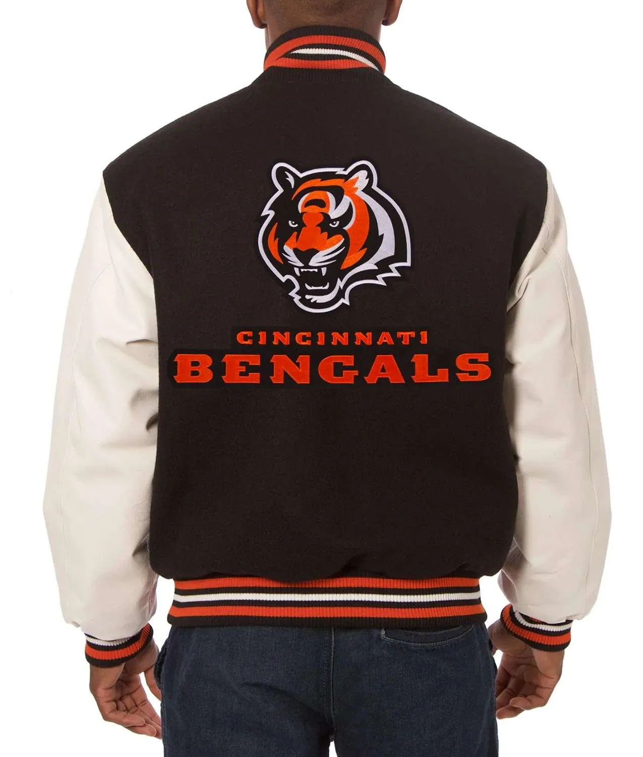 Cincinnati Bengals Black and White Two-Tone Varsity Jacket - Image 2