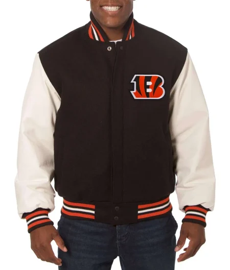 Cincinnati Bengals Black and White Two-Tone Varsity Jacket