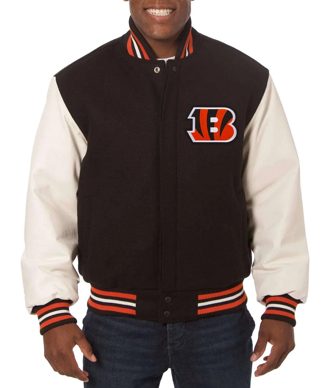 Cincinnati Bengals Black and White Two-Tone Varsity Jacket