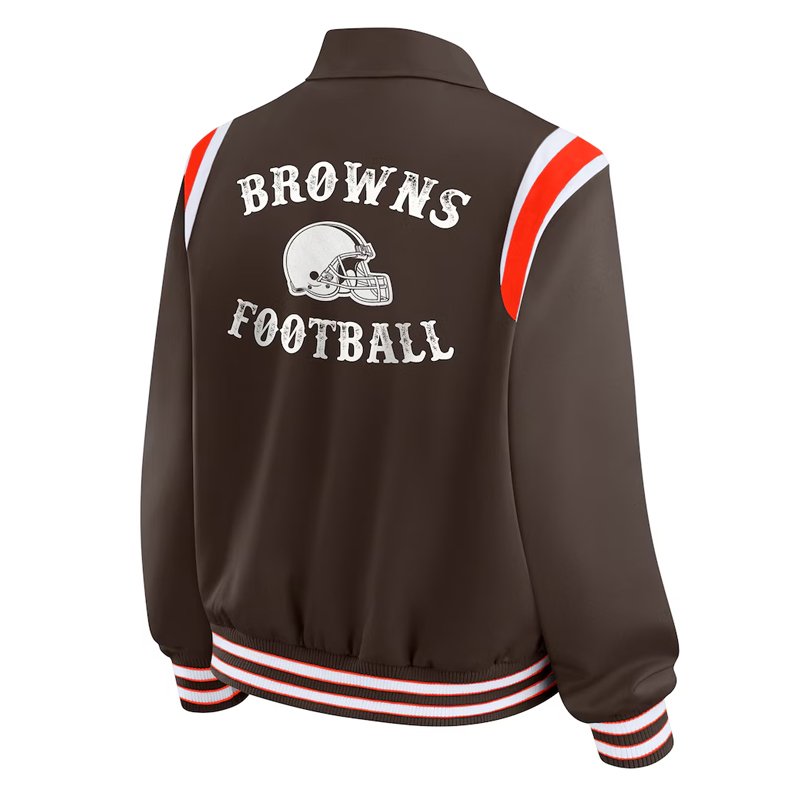Cleveland Browns Lightweight Brown Varsity Satin Jacket - Image 3
