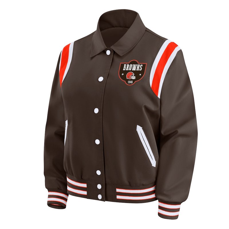 Cleveland Browns Lightweight Brown Varsity Satin Jacket - Image 2