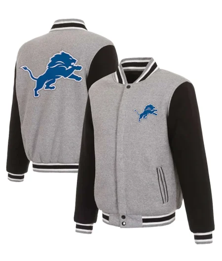 Detroit Lions Black and Grey Varsity Jacket