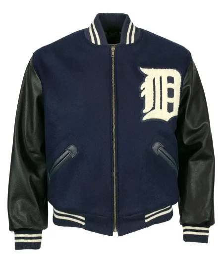 Detroit Tigers 1955 Blue and Black Letterman Jacket