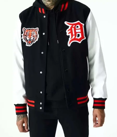 Detroit Tigers Letterman Black and White Jacket