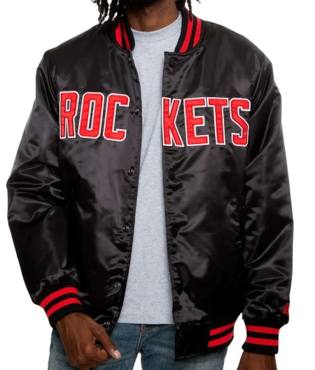 Houston Rockets Black Satin Jacket
