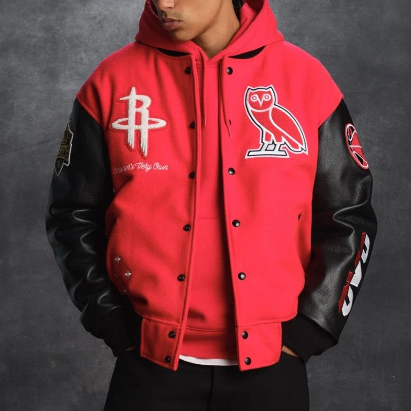 Houston Rockets OVO Red and Black Varsity Jacket - Image 3