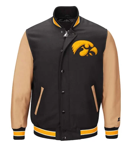 Iowa Hawkeyes Black and Brown Letterman Jacket