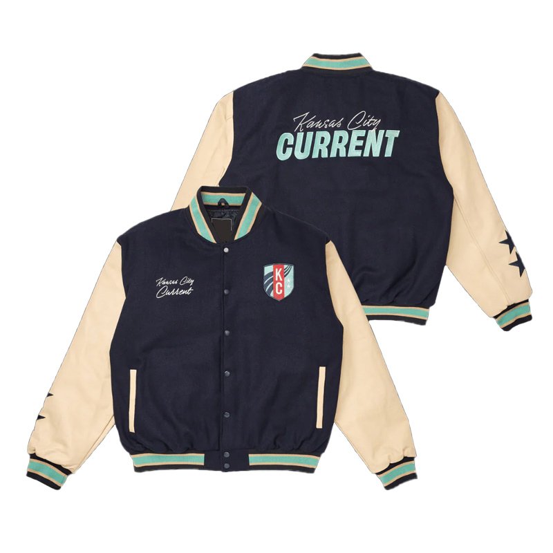 Kansas City Current Navy and Beige Varsity Jacket - Image 3