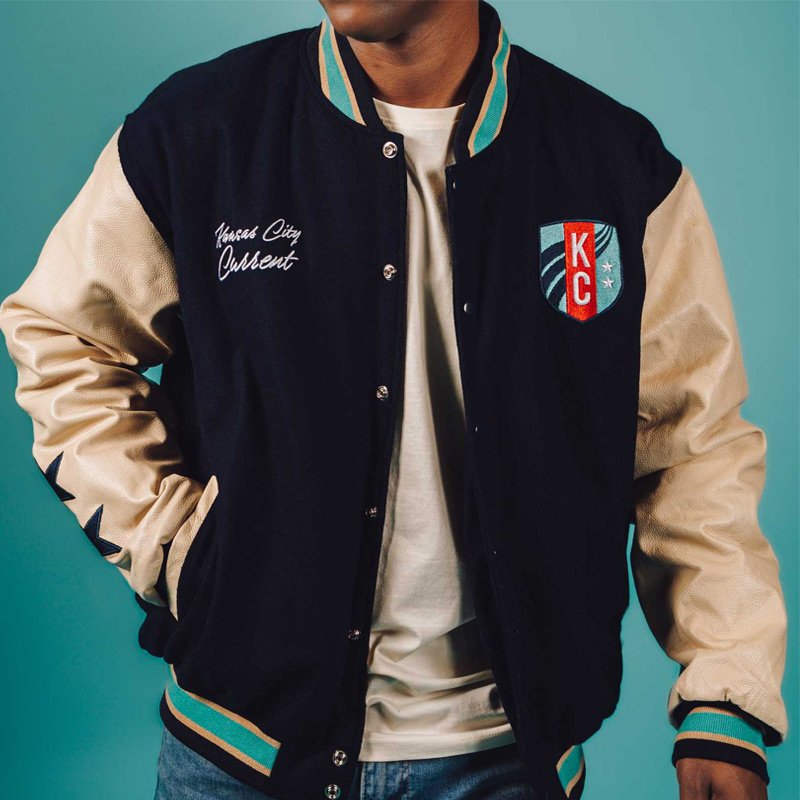 Kansas City Current Navy and Beige Varsity Jacket - Image 4