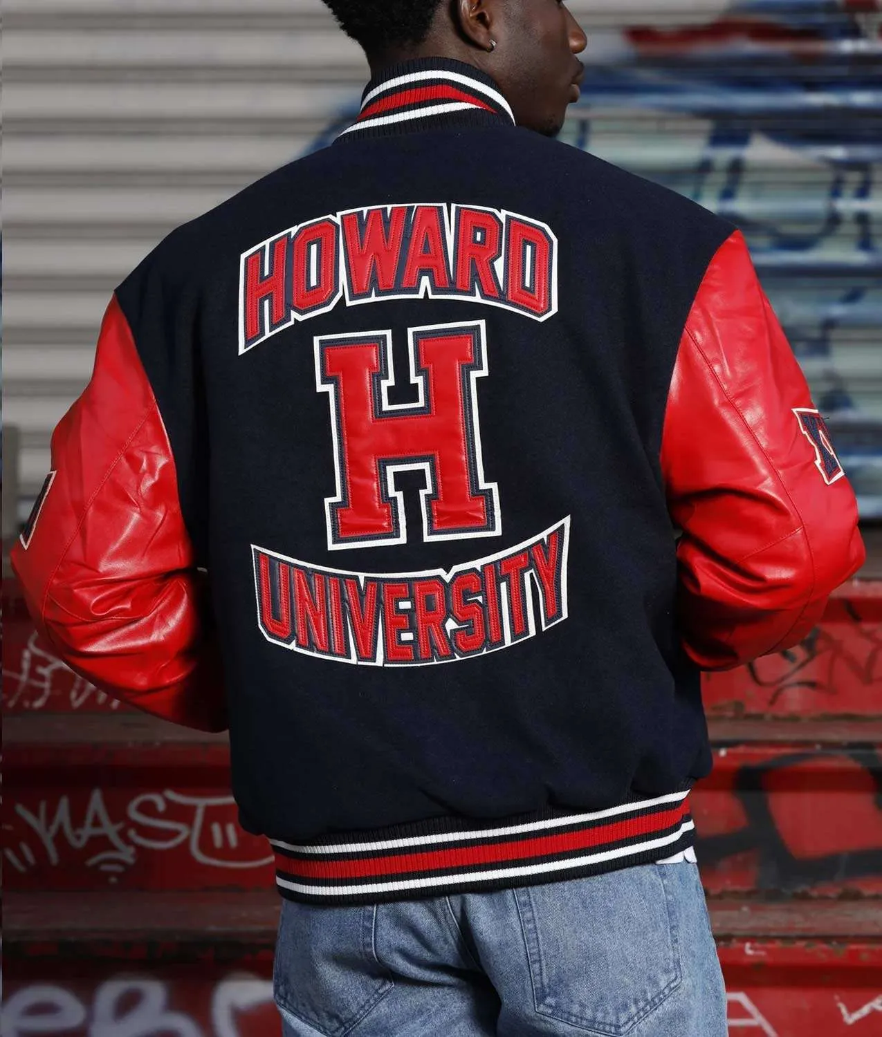 Men’s Howard University Black and Red Varsity Jacket - Image 3