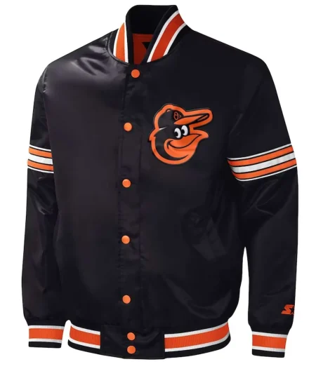 Baltimore Orioles Midfield Black Varsity Satin Jacket