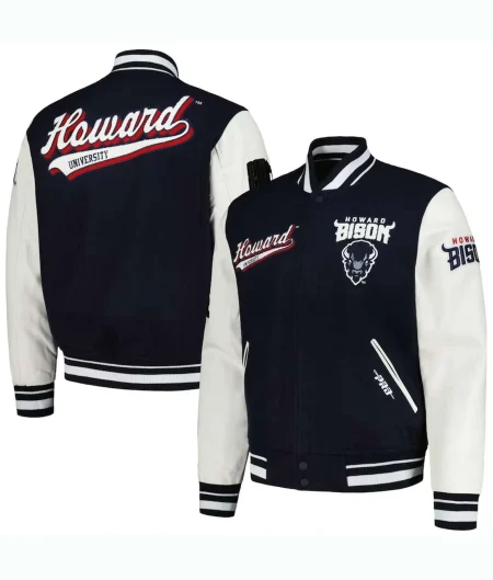 Howard Bison Script Navy and White Varsity Jacket