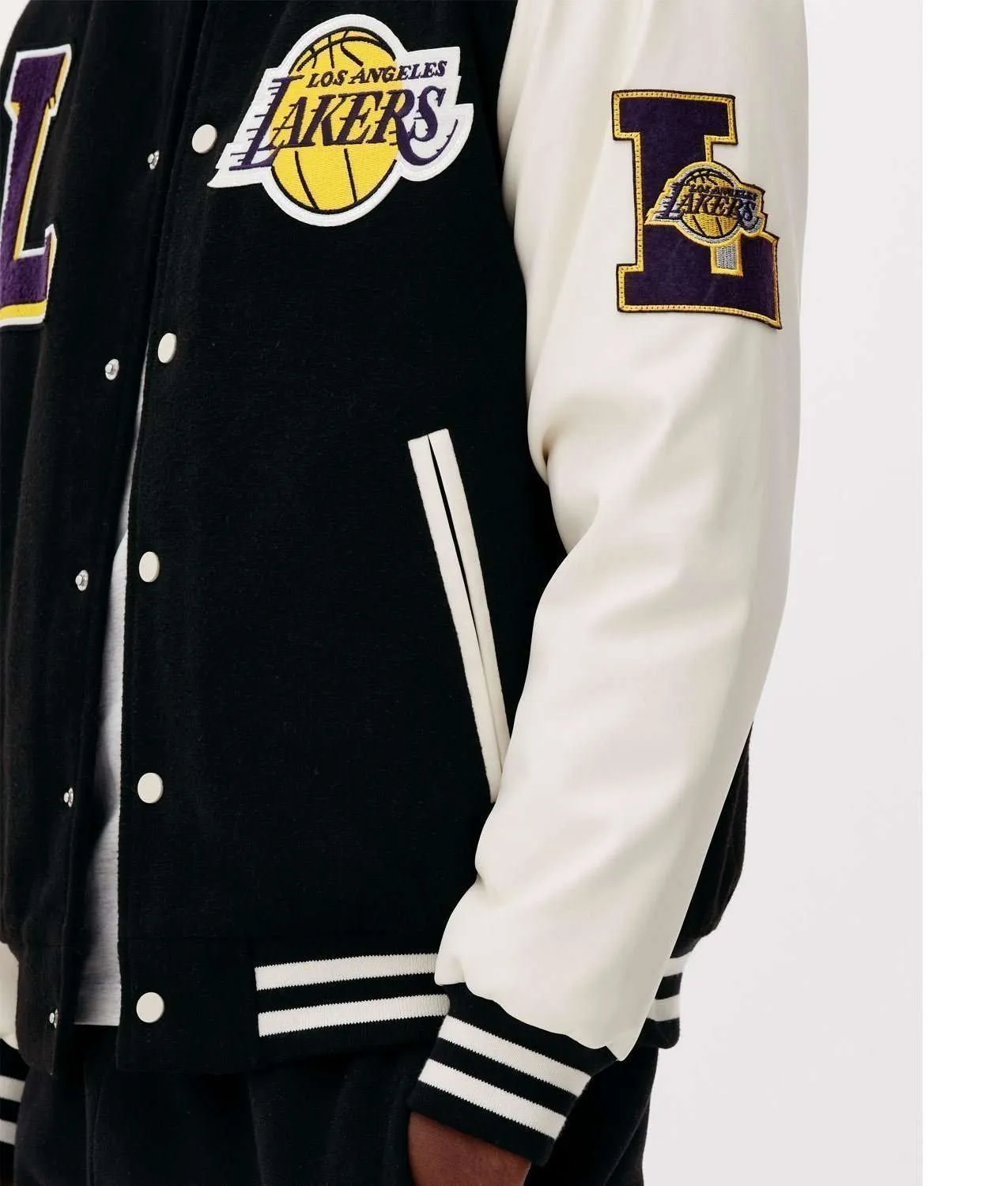 NBA LA Lakers Black and White Varsity Jacket - Image 4