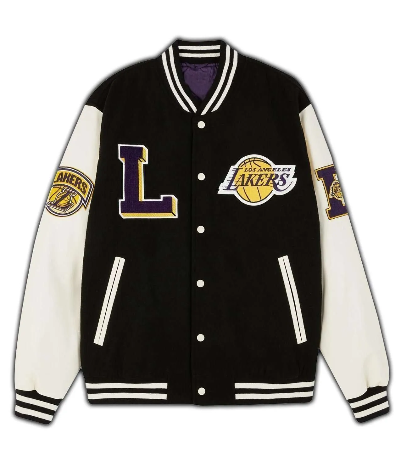 NBA LA Lakers Black and White Varsity Jacket - Image 2