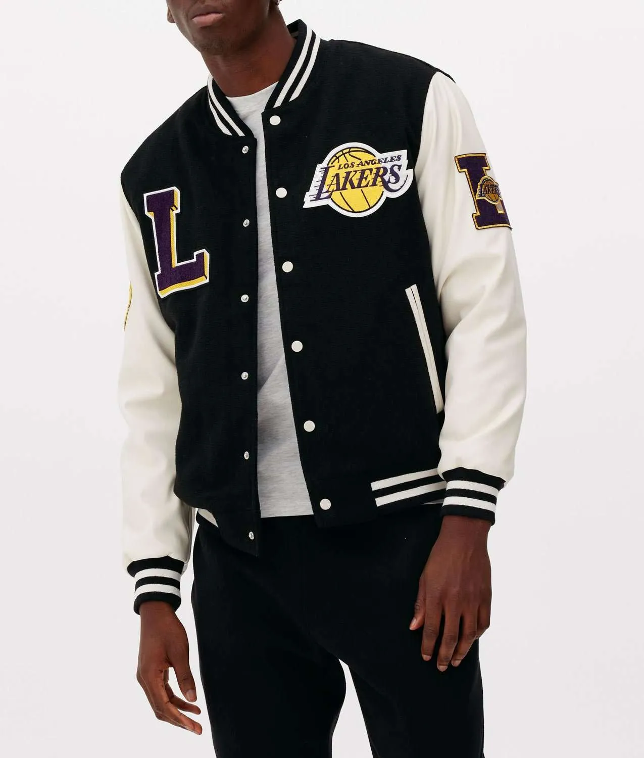 NBA LA Lakers Black and White Varsity Jacket - Image 3